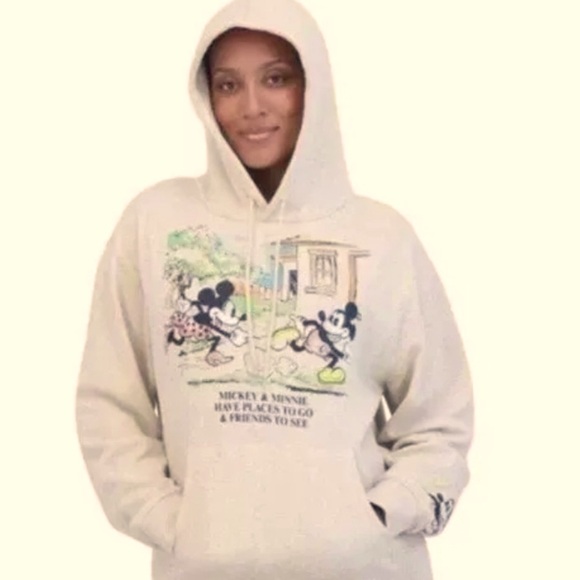 NWTS Disney Mickey & Minnie Character Graphic Hoodie - Cream - Picture 4 of 16